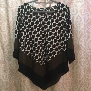 Green and black geometric work blouse wide sleeves